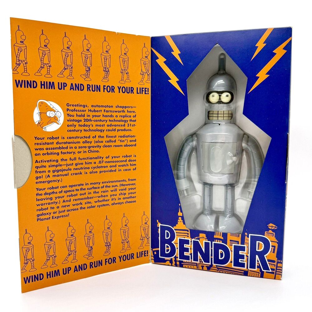 Futurama BENDER Wind Up Robot Action Figure Metal/Plastic New w/Box 2000 Cartoon